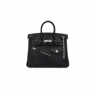 HERMES MASTER BIRKIN 25 ROCK BLACK SILVER HARDWARE 10074565 (25*20*13cm)